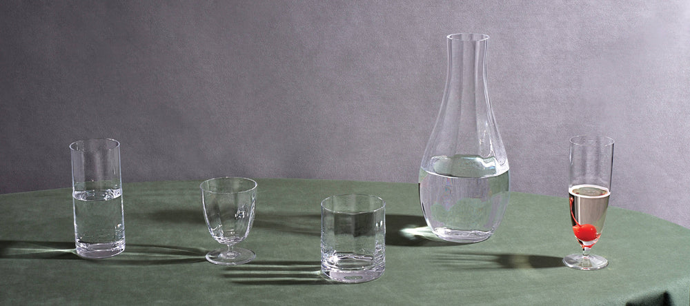 Iris Glassware on Sage Tablecloth