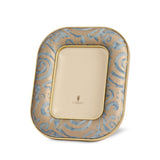 Decorative photo frame with gold and blue pattern on a white background