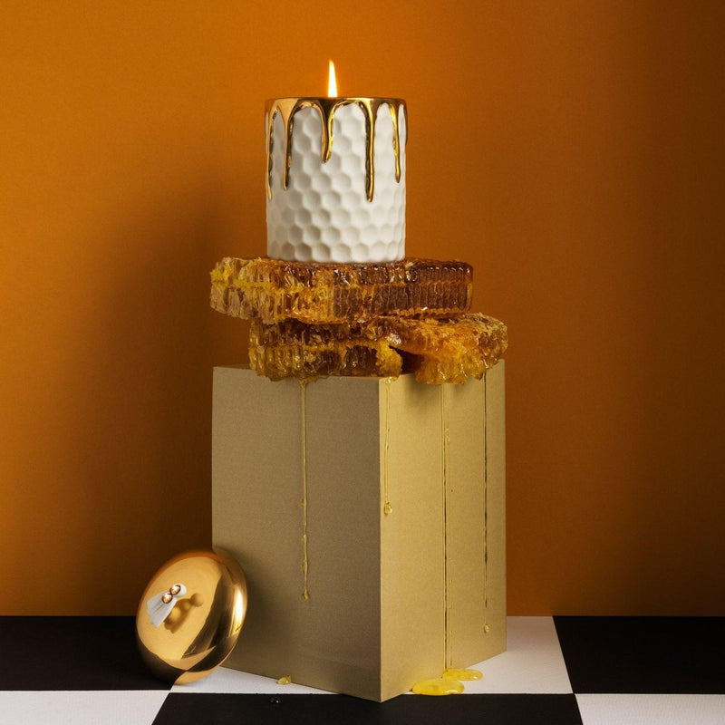Beehive Candle by L'OBJET - Elevated Geometric Shapes - Adorned with Hand-Gilded Drips of 24K Gold