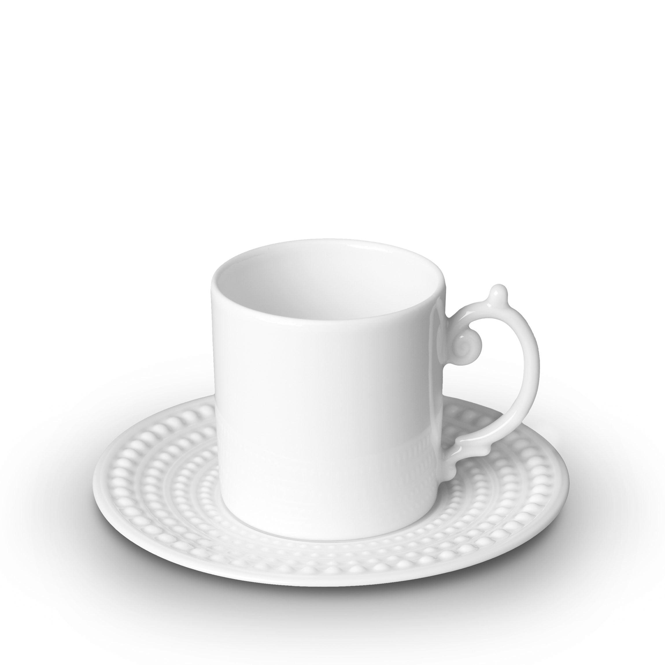 Perlée Espresso Cup + Saucer - White - L'OBJET