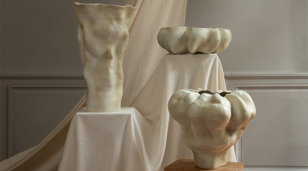 Timna Latte Color Porcelain Vase and Bowl Collection