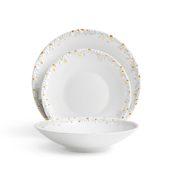 Haas Mojave Dinnerware Set of 3 - White + Gold