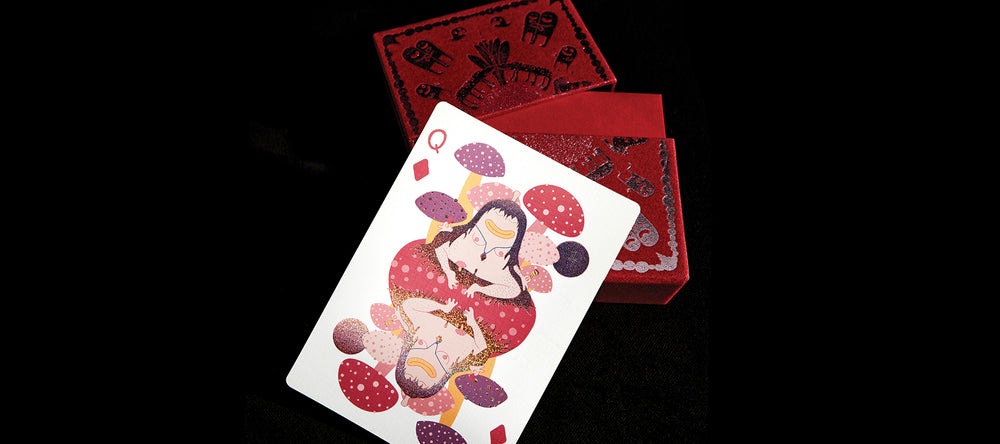 Haas Playing Cards Arranged at an agle showing the queen in a black setting.