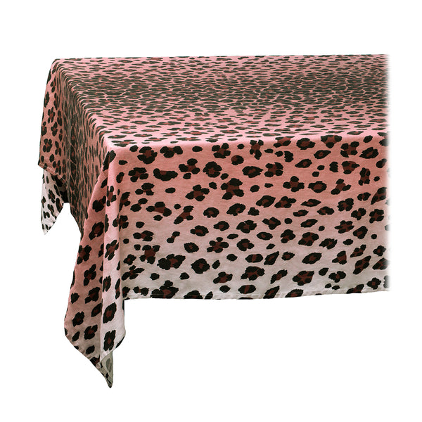 Linen Sateen Leopard Tablecloth - Pink -  70x126"