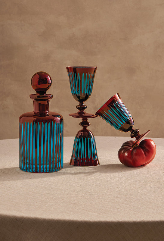 Bar Glassware in Red and Blue Glass with Tomato