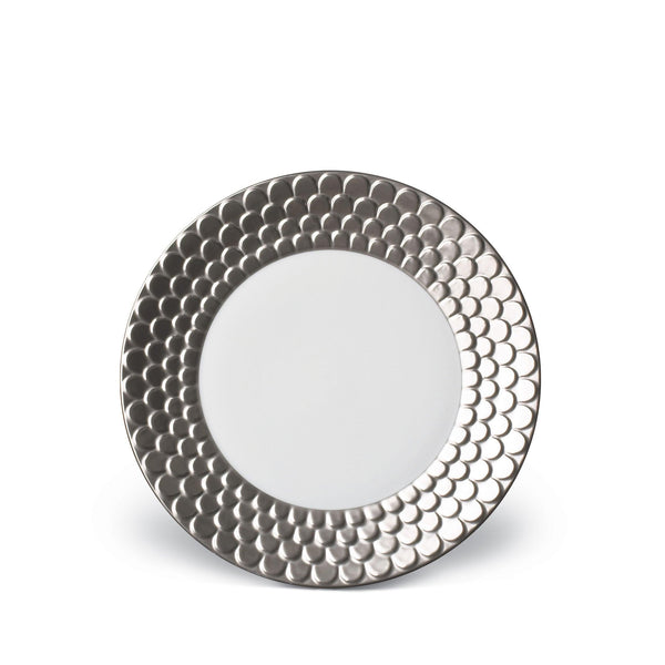Platinum Aegean Dessert Plate - Sculpted Wave Motif Design with a Nod to Greco-Roman Treasures of the Ancient World
