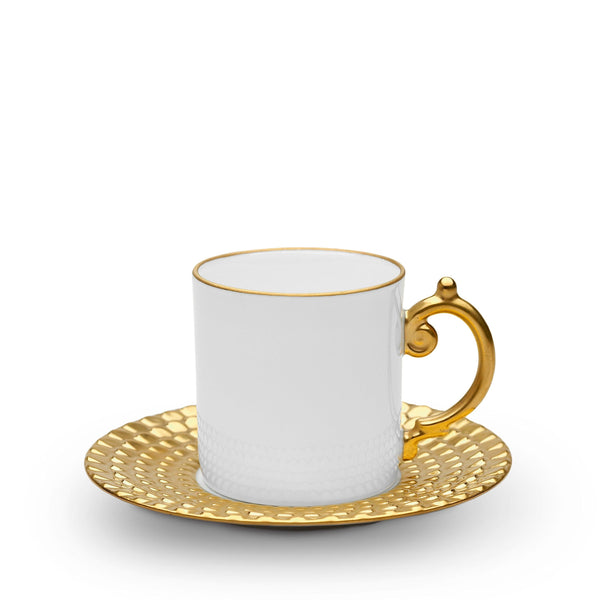 Gold Aegean Tea Cup - Sculpted Wave Motif Design with a Nod to Greco-Roman Treasures of the Ancient World