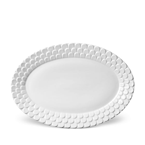 Aegean Oval Platter in White - Sculpted Wave Motif Design with a Nod to Greco-Roman Treasures of the Ancient World