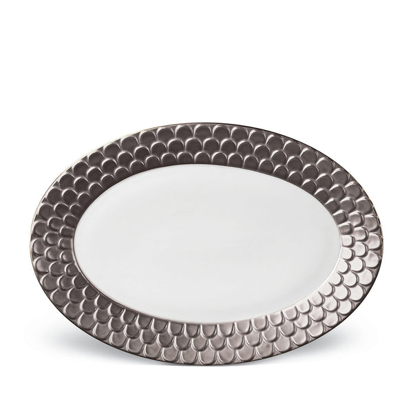 Aegean Oval Platter in Platinum - Sculpted Wave Motif Design with a Nod to Greco-Roman Treasures of the Ancient World