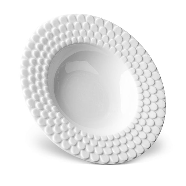 Aegean Rimmed Serving Bowl in White - Sculpted Wave Motif Design with a Nod to Greco-Roman Treasures of the Ancient World