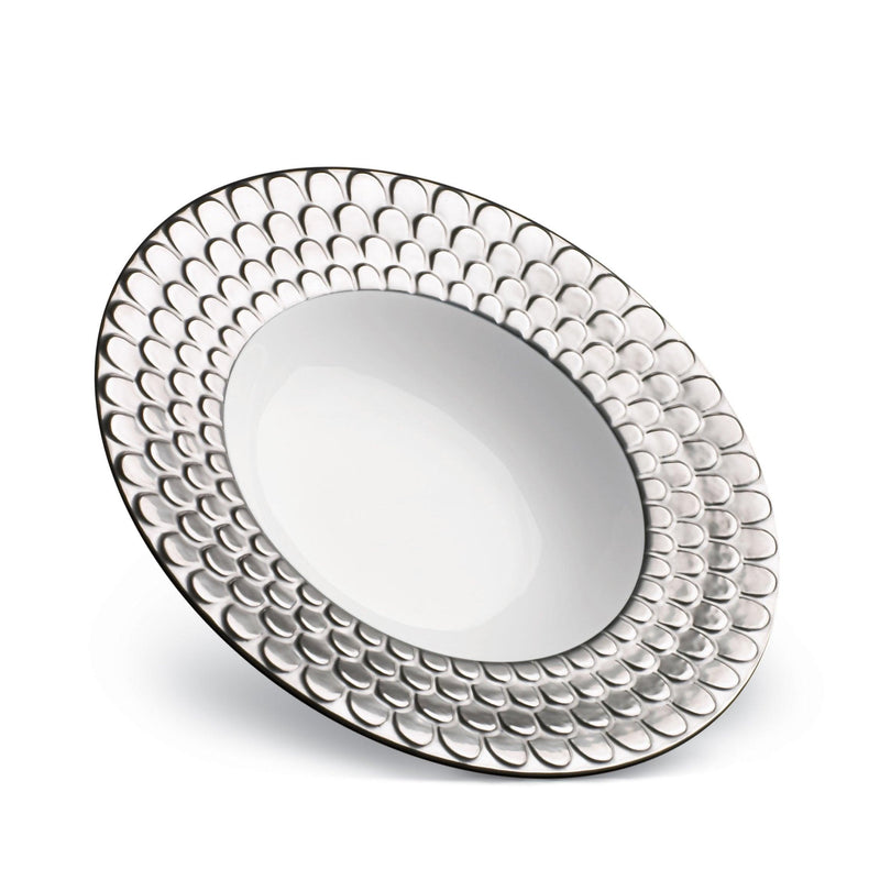 Platinum Aegean Soup Plate - Sculpted Wave Motif Design with a Nod to Greco-Roman Treasures of the Ancient World