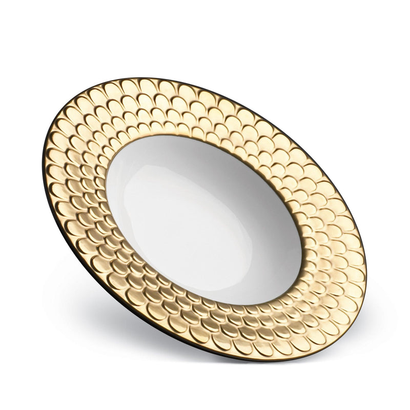 Gold Aegean Soup Plate - Sculpted Wave Motif Design with a Nod to Greco-Roman Treasures of the Ancient World