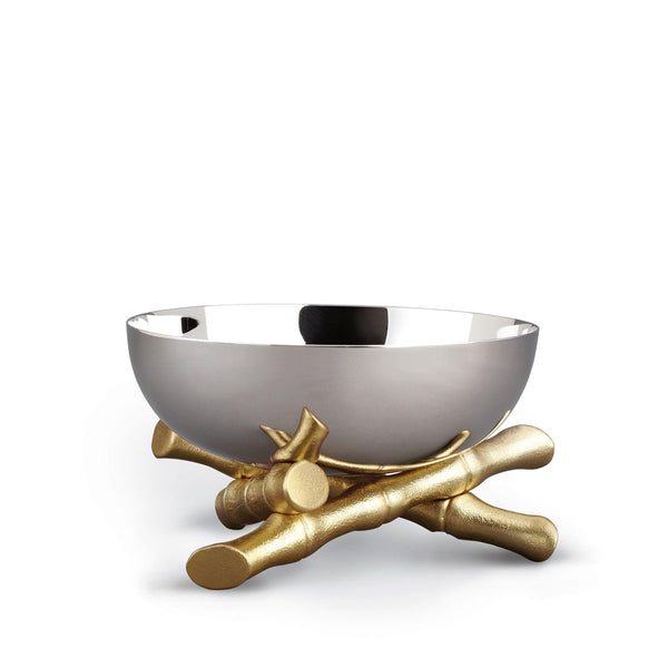 Medium Bambou Bowl - Modernized with Infused Organic Elements - Hand-Gilded 24K Gold-Plated Bamboo & Stainless Steel