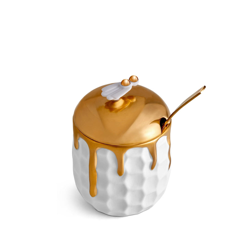 Beehive Honeypot by L'OBJET - Elevated Geometric Shapes - Adorned with Hand-Gilded Drips of 24K Gold