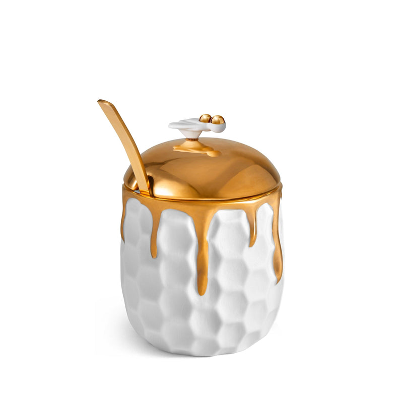 Beehive Honeypot by L'OBJET - Elevated Geometric Shapes - Adorned with Hand-Gilded Drips of 24K Gold