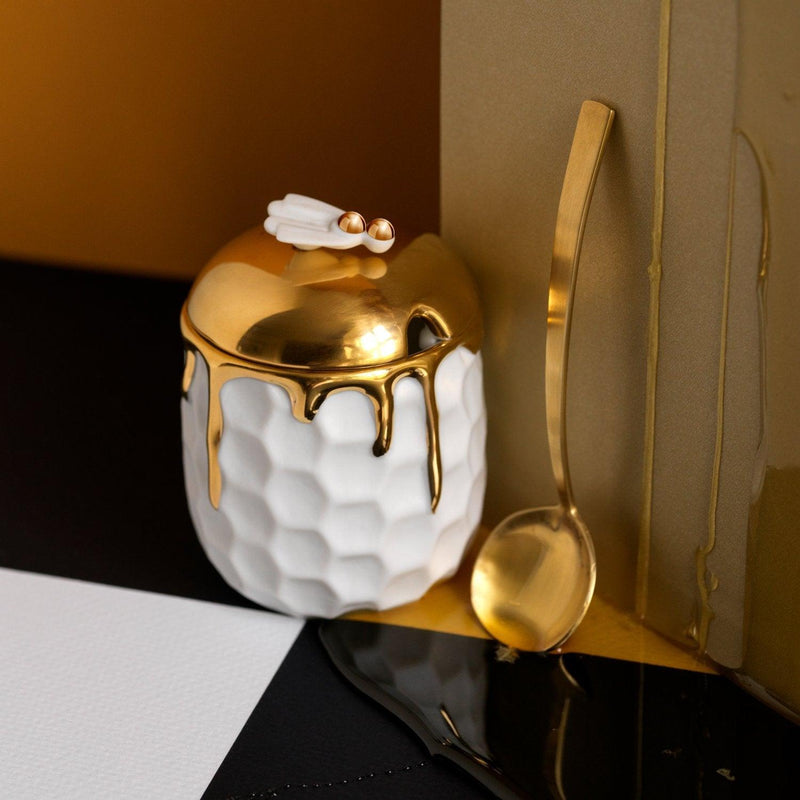 Beehive Honeypot by L'OBJET - Elevated Geometric Shapes - Adorned with Hand-Gilded Drips of 24K Gold
