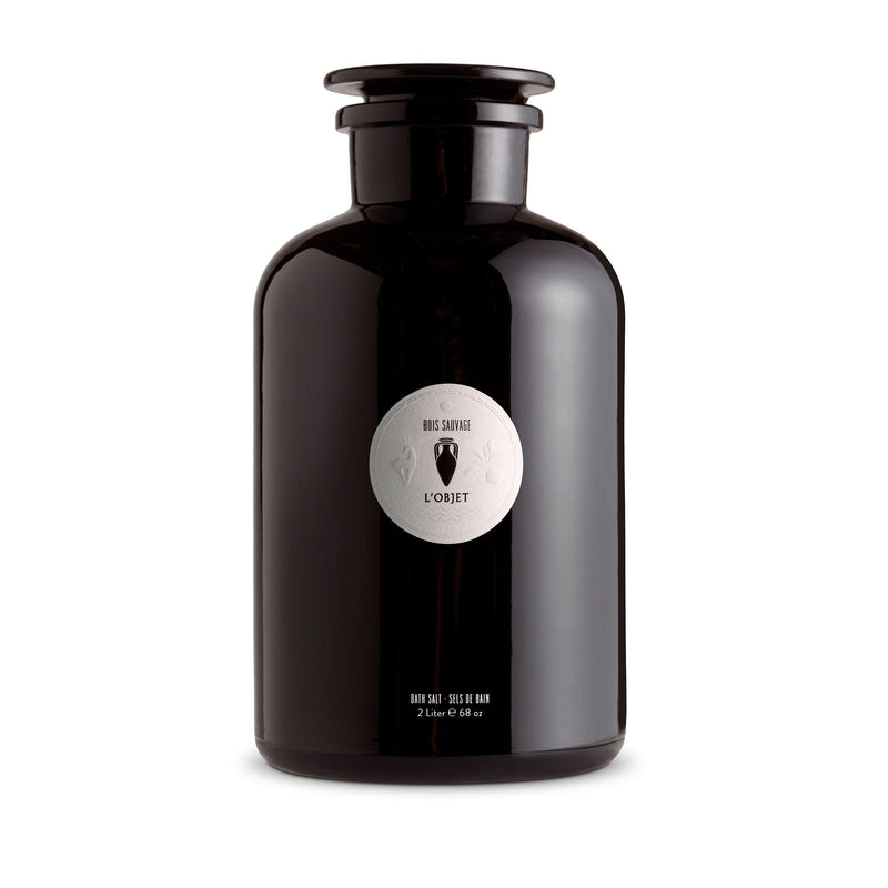 Large Apothecary Bois Sauvage Bath Salt - Black Glass Bottle - Fragrant with Delectable Aroma for Calming Effect