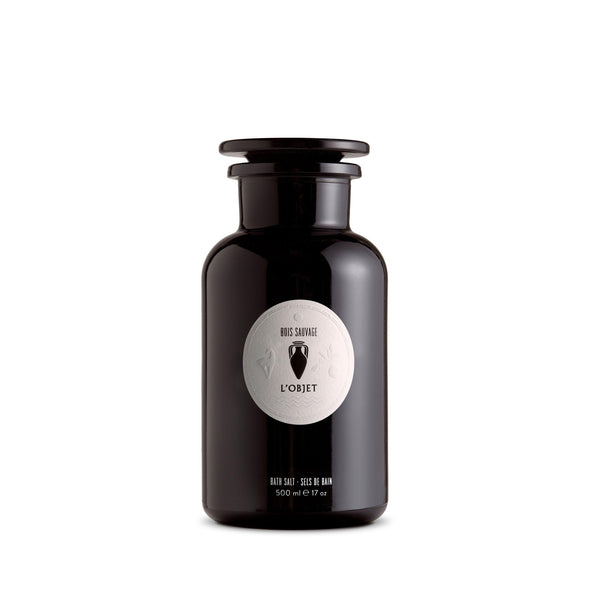 Small Apothecary Bois Sauvage Bath Salt - Black Glass Bottle - Fragrant with Delectable Aroma for Calming Effect
