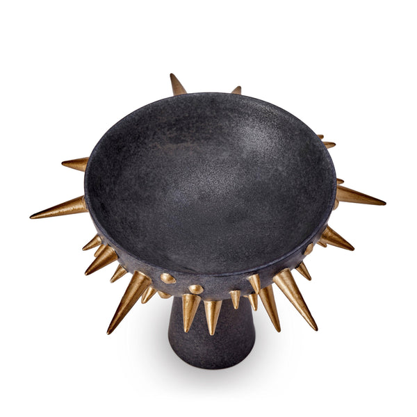 Small Celestial Bowl on Stand in Black and Gold - Earthenware Bowl and Stand with Gold Details - Modern and Evocative Aesthetic