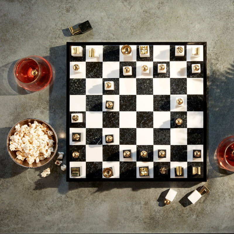 L'OBJET Gold-plated brass, wood and marble chess set