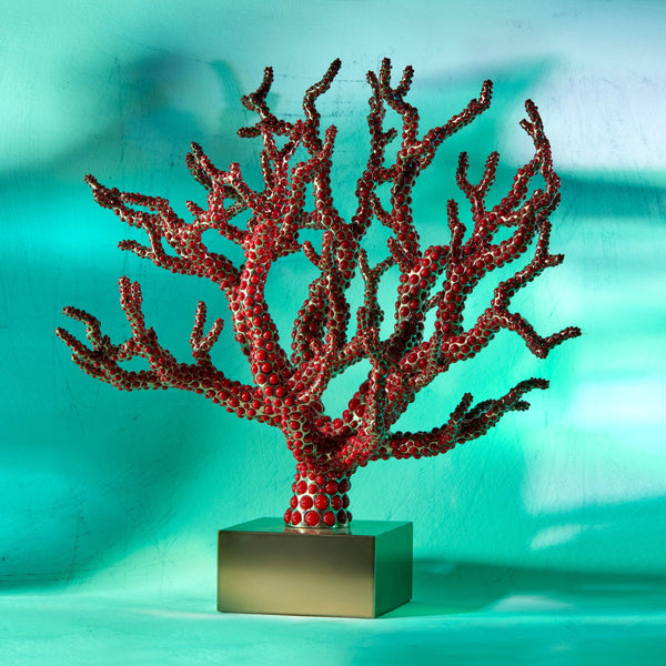 Coral Centerpiece - Embellished with 8,000 Hand-Set Red Coral Cabochons - Hand-Crafted and Plated in 24K Gold