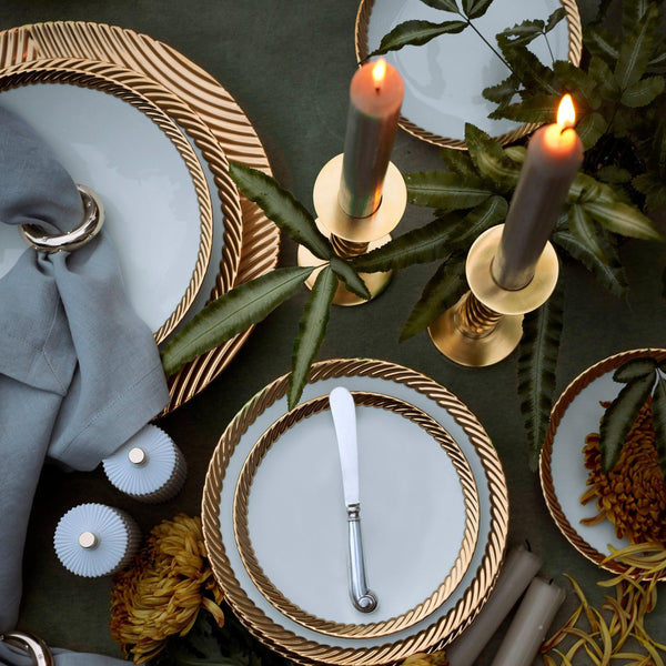 Gold Corde Tableware collection - Nod to Old-World Silk Cords - Sculptural and Timeless with Hand-Painted Porcelain - Classic Craftsmanship