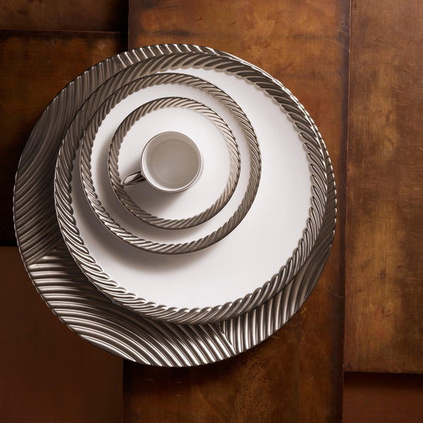 Platinum Corde Tableware collection - Nod to Old-World Silk Cords - Sculptural and Timeless with Hand-Painted Porcelain - Classic Craftsmanship