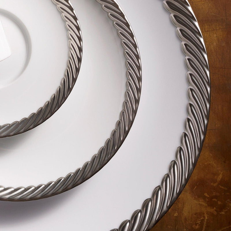 Platinum Corde Tableware collection - Nod to Old-World Silk Cords - Sculptural and Timeless with Hand-Painted Porcelain - Classic Craftsmanship