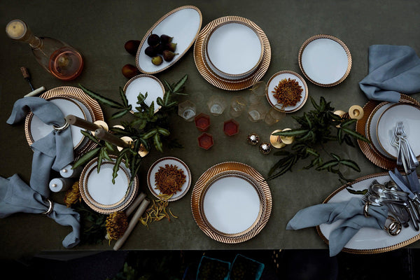 Large Corde Oval Platter in Gold - Nod to Old-World Silk Cords - Sculptural and Timeless with Hand-Painted Porcelain - Classic Craftsmanship