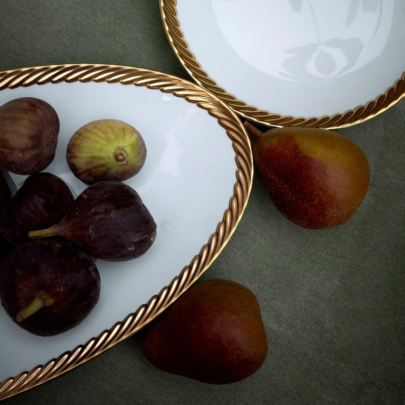 Small Corde Oval Platter in Gold - Nod to Old-World Silk Cords - Sculptural and Timeless with Hand-Painted Porcelain - Classic Craftsmanship