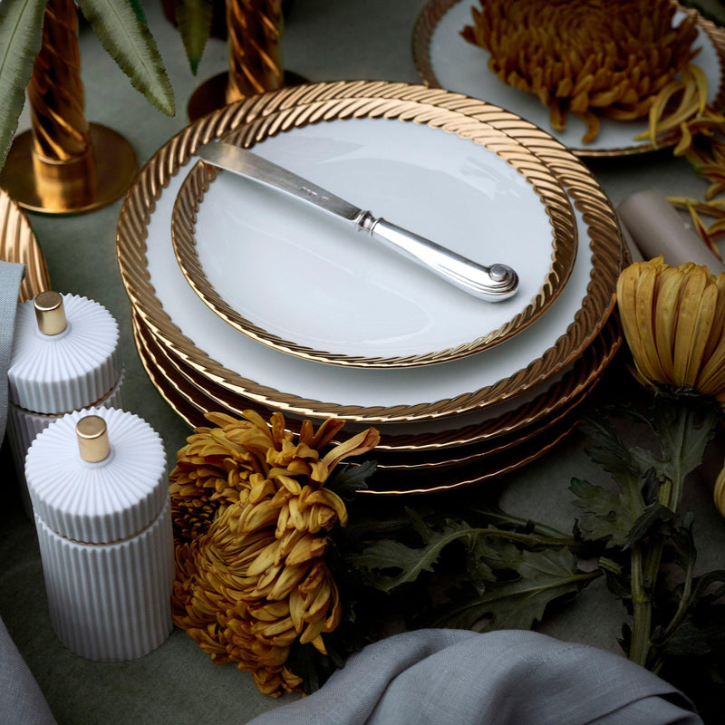 Gold Corde Dinnerware - Nod to Old-World Silk Cords - Sculptural and Timeless with Hand-Painted Porcelain - Classic Craftsmanship