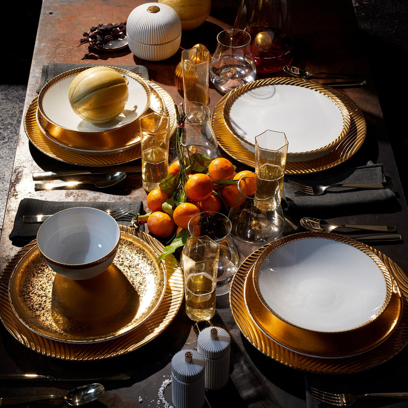 Gold Corde Dinnerware - Nod to Old-World Silk Cords - Sculptural and Timeless with Hand-Painted Porcelain - Classic Craftsmanship