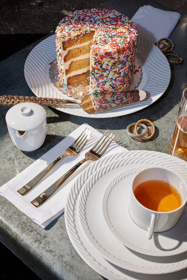 White Corde Tea Cup - Nod to Old-World Silk Cords - Sculptural and Timeless with Hand-Painted Porcelain - Classic Craftsmanship