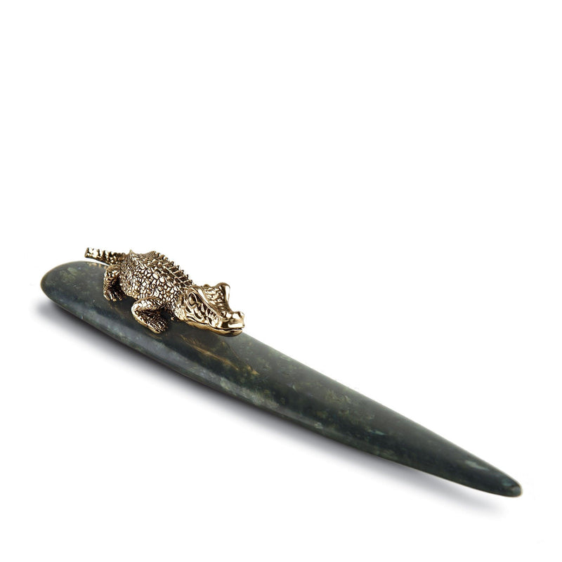 Gold Crocodile Letter Opener - Exemplary Workmanship with Hand-Crafted Metals and Porcelain