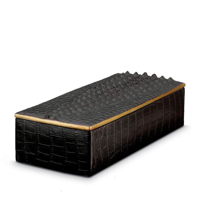 Gold Crocodile Rectangular Box by L'OBJET - Exemplary Workmanship with Hand-Crafted Metals and Porcelain