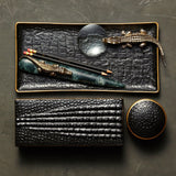 Gold Crocodile Rectangular Box by L'OBJET - Exemplary Workmanship with Hand-Crafted Metals and Porcelain