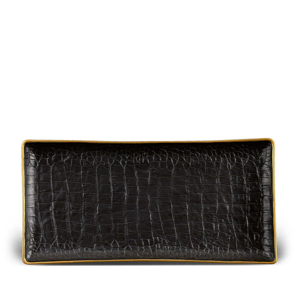 Medium Crocodile Rectangular Tray in Gold by L'OBJET - Exemplary Workmanship with Hand-Crafted Metals and Porcelain