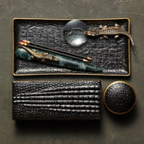 Medium Crocodile Rectangular Tray in Gold by L'OBJET - Exemplary Workmanship with Hand-Crafted Metals and Porcelain