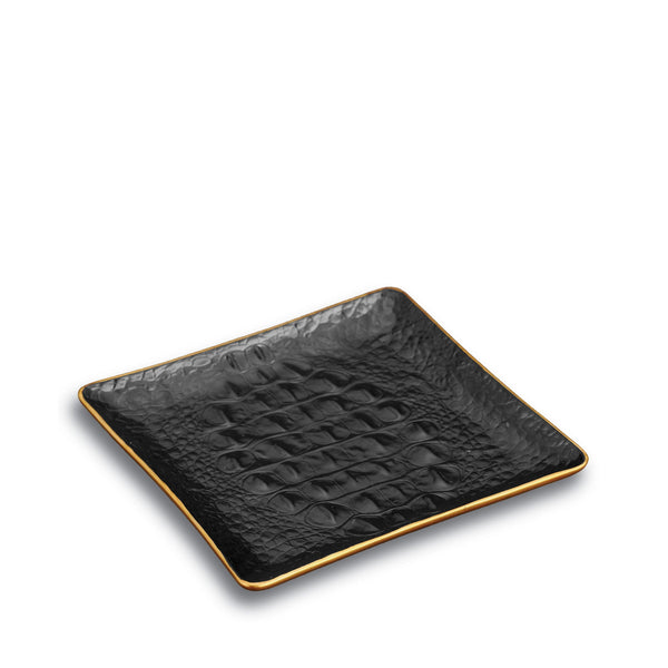 Small Crocodile Square Tray in Gold - Exemplary Workmanship with Hand-Crafted Metals and Porcelain