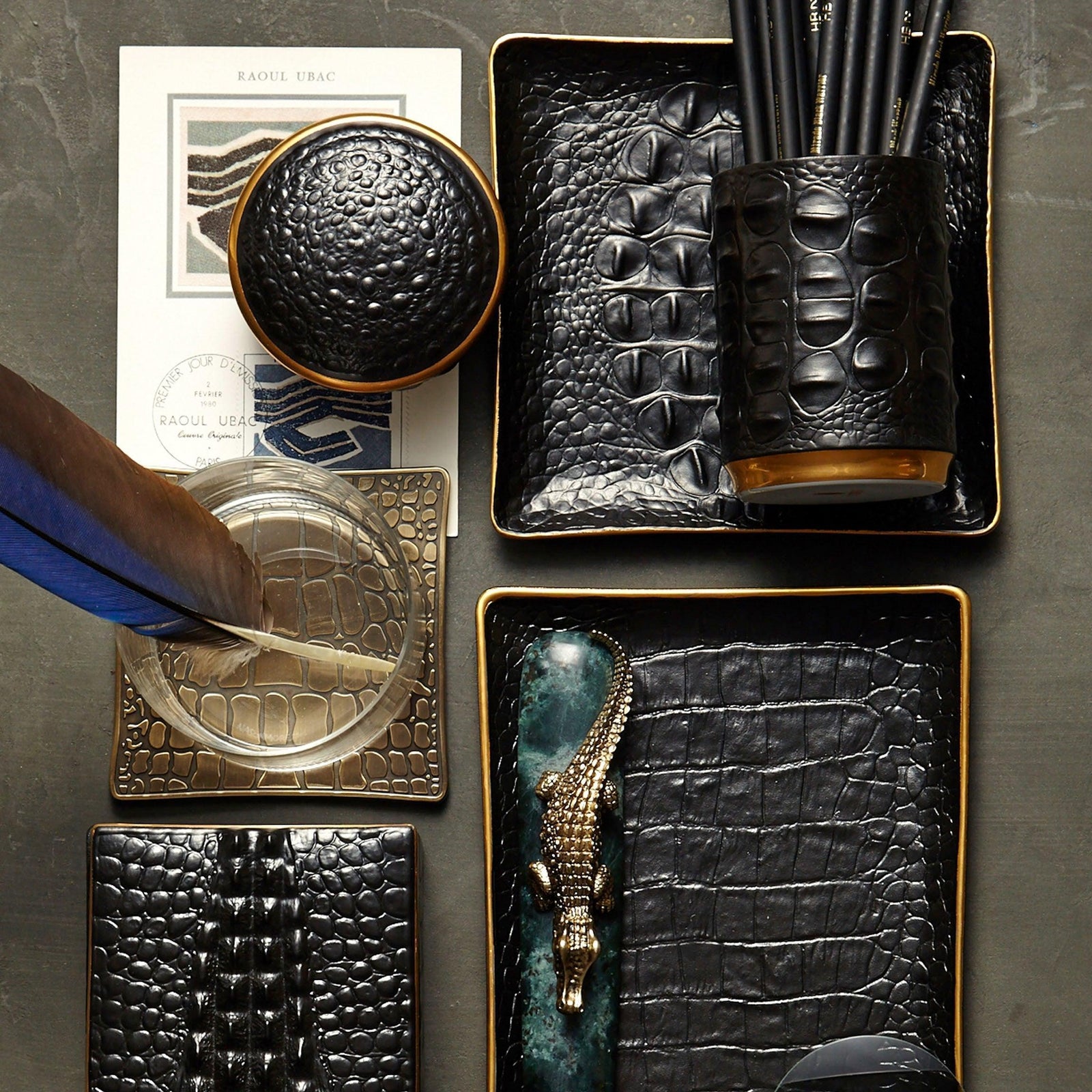 Crocodile Square Tray - Small - Gold - L'OBJET