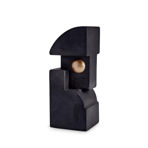 Cubisme One Bookend in Black and Gold - Crafted from Lightly Textured Earthenware - Simple Geometric Shape with Subtle Style