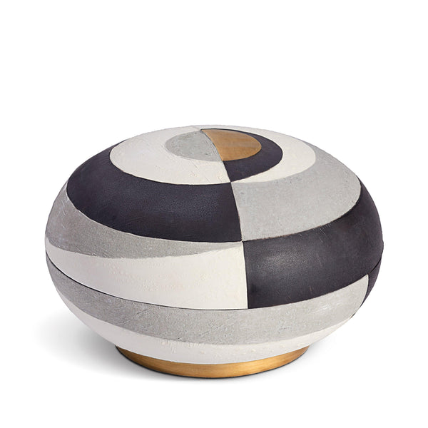 Large Cubisme Round Box by L'OBJET - Crafted from Lightly Textured Earthenware - Simple Geometric Shape with Subtle Style
