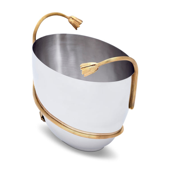 Deco Leaves Champagne Bucket - Features Rich Textures and Geometric Designs - Hand-Crafted Piece Adorned with 24K Gold-Plated Accents