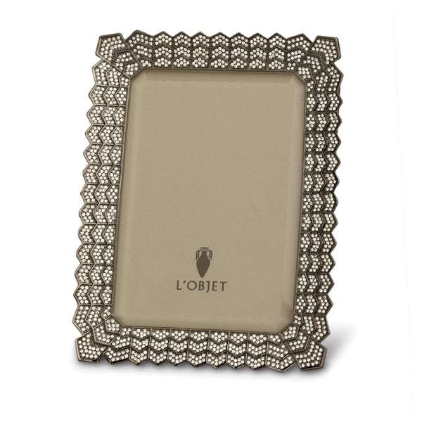 8x10-Inch Deco Noir Frame in Platinum and White Crystals - White Crystals Featuring Geometric Pattern in a Modern Aesthetic
