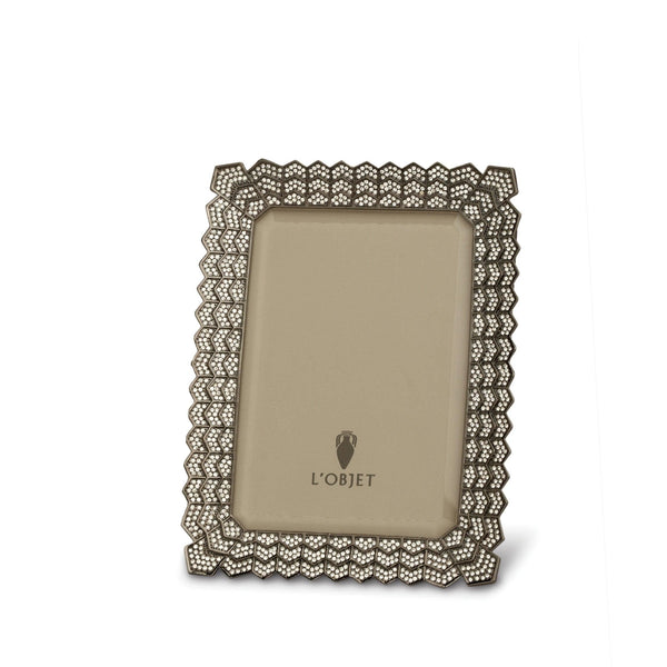 4x6-Inch Deco Noir Frame in Platinum and White Crystals - White Crystals Featuring Geometric Pattern in a Modern Aesthetic
