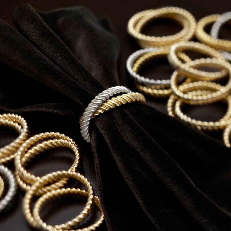 Deco Twist Napkin Jewels in gold and platinum