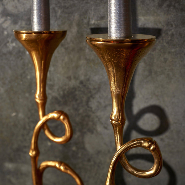 Two Evoca Candlesticks - Elegant & Sophisticated with Metallic and Organic Features - Contemporary and Timeless Aesthetic