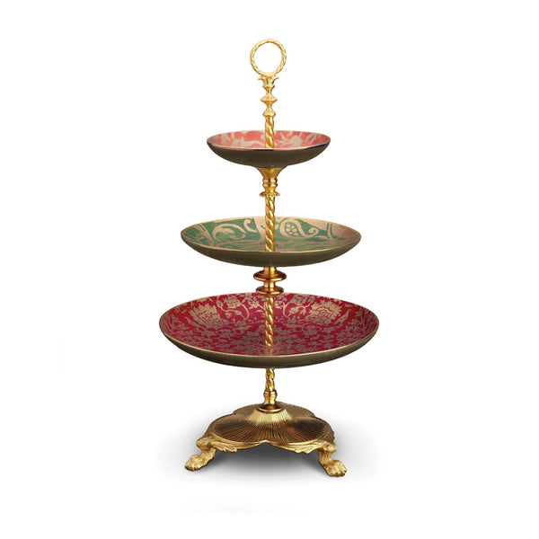 Fortuny 3-Tier Server - Vibrant Designs Reminiscent of the Artisans of Venice - Crafted from Unique Earthenware and Metals