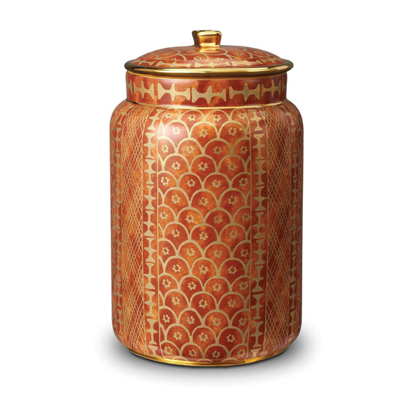 Large Fortuny Ashanti Canister in Orange - Vibrant Designs Reminiscent of the Artisans of Venice - Crafted from Unique Earthenware and Metals