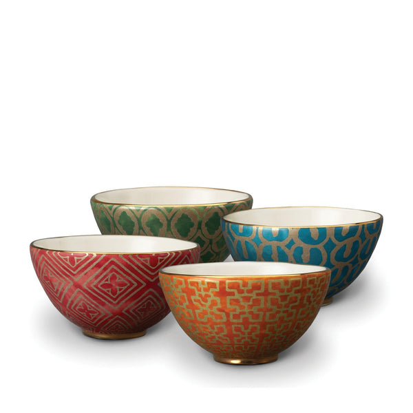 Fortuny Cereal Bowls in Red, Orange, Green, & Teal - Vibrant Designs Reminiscent of the Artisans of Venice - Crafted from Unique Earthenware and Metals